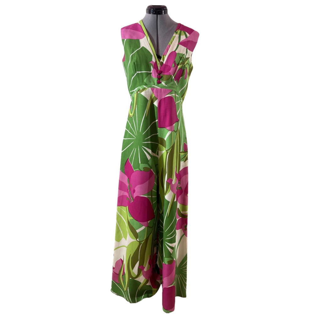 Women's Vintage Malia Jumpsuit Size 12 Green Pink Floral